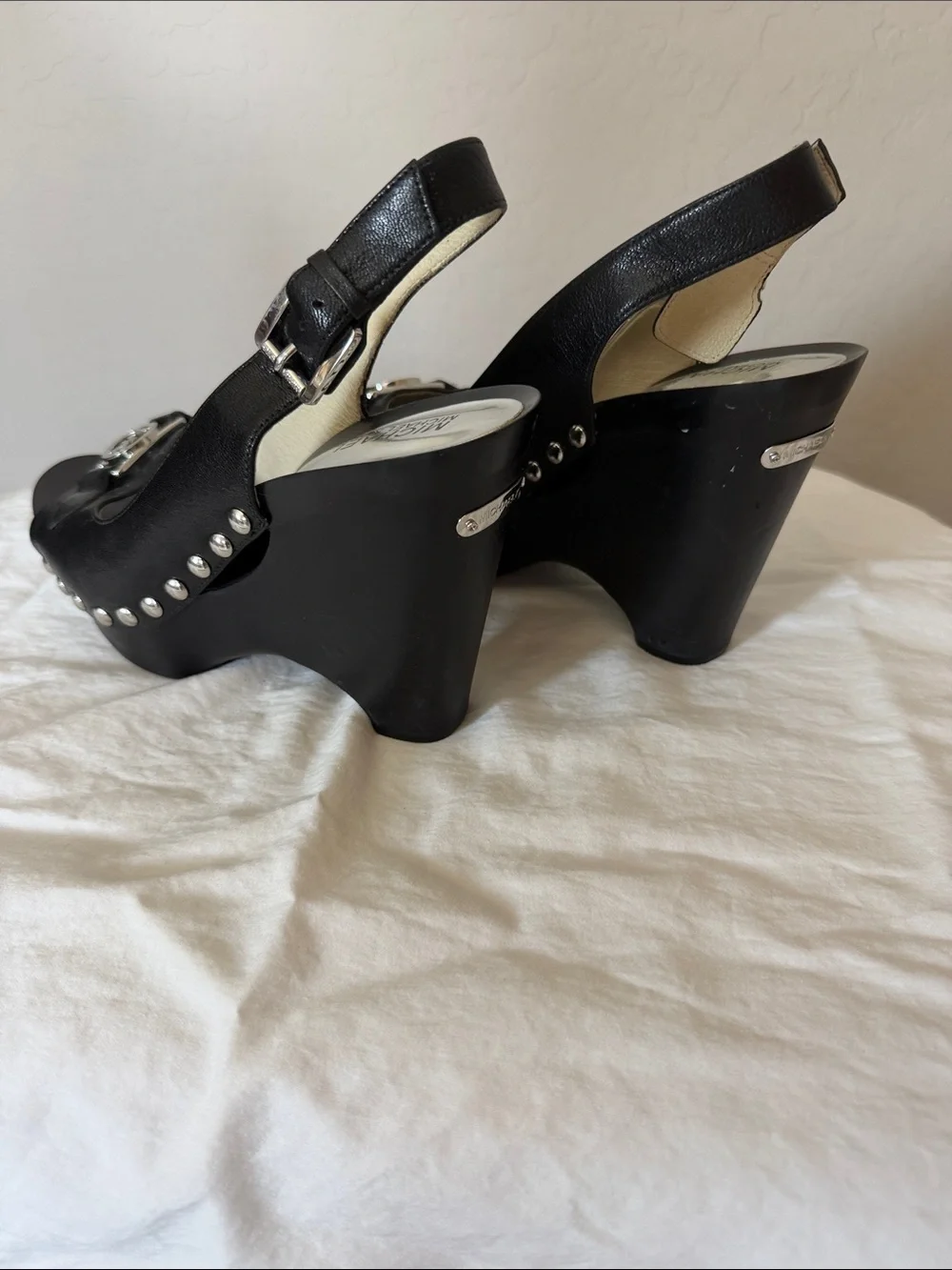 Michael Kors Black Open-Toe MK Logo Slingback Heels